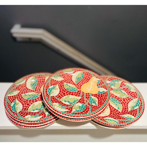 Pier 1 Mosaic Fruit Salad Plates|Set of 8|Made in Italy8.25" Round|Fruit Pattern - Picture 6 of 11